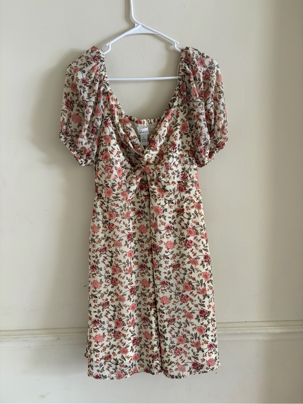Japna Cream Midi Dress with Pink Rose Floral Print